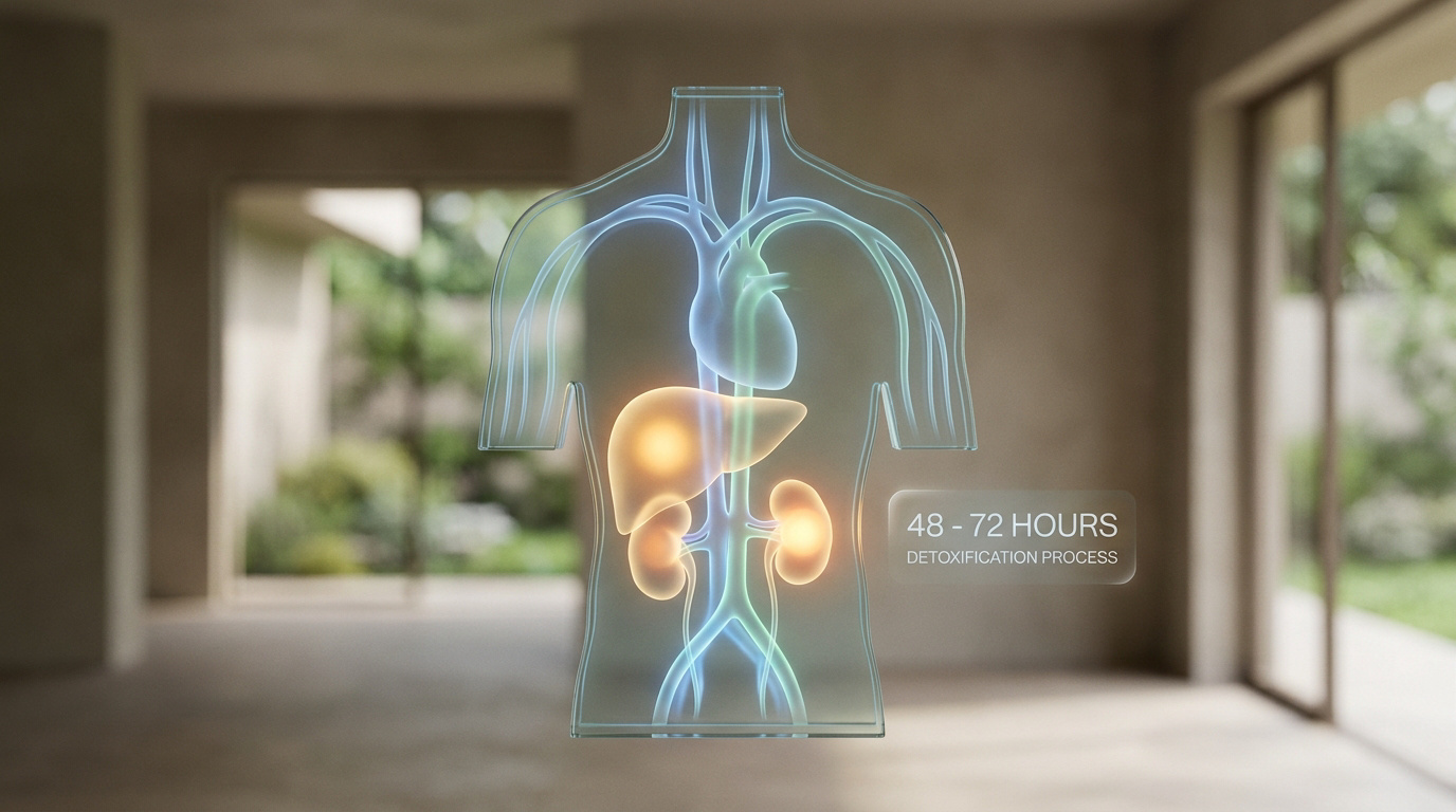 Schéma médical montrant les organes filtrants avec l'indication 48-72 heures pour le processus de détoxification.