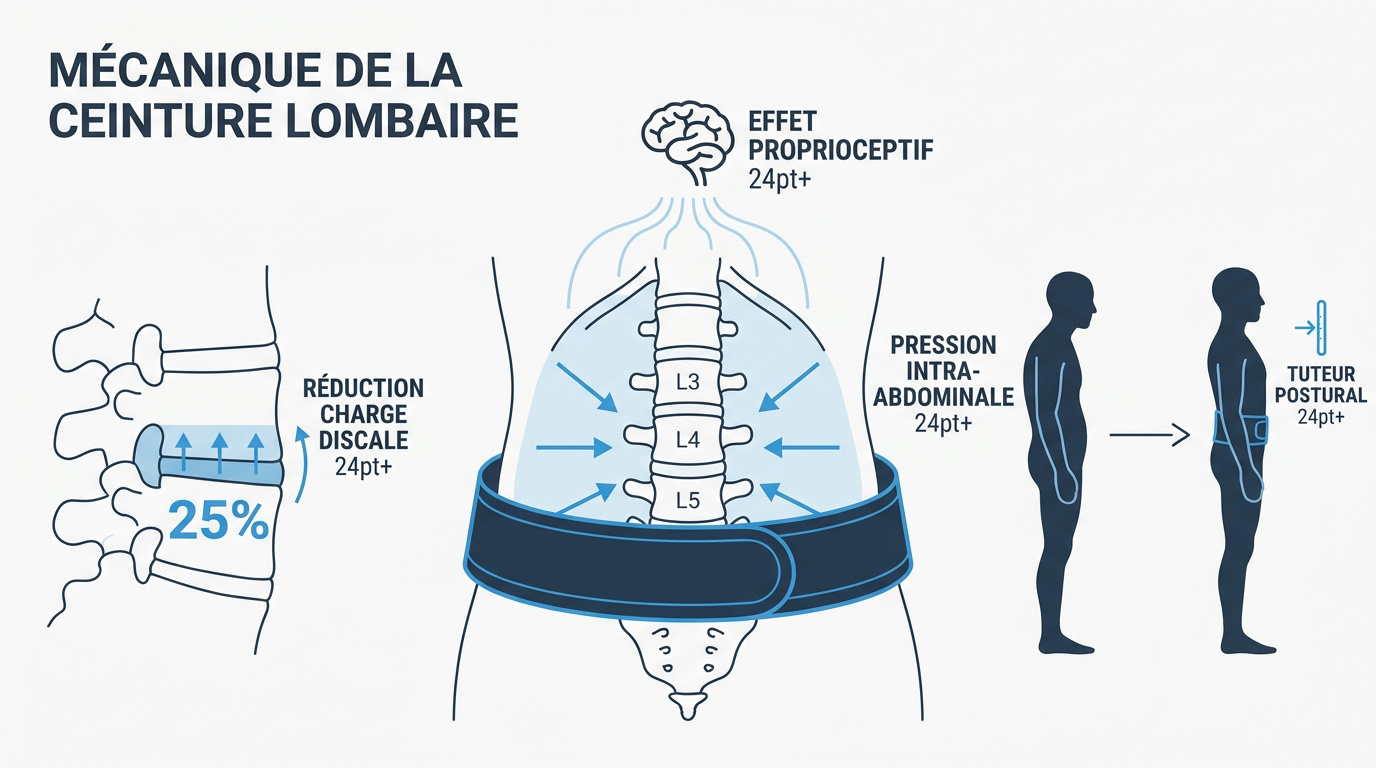 Mécanisme de compression et décharge discale d'une ceinture lombaire