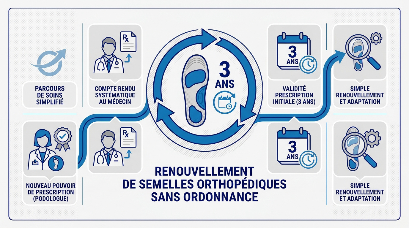 Pédicure-podologue examinant des semelles orthopédiques pour un renouvellement